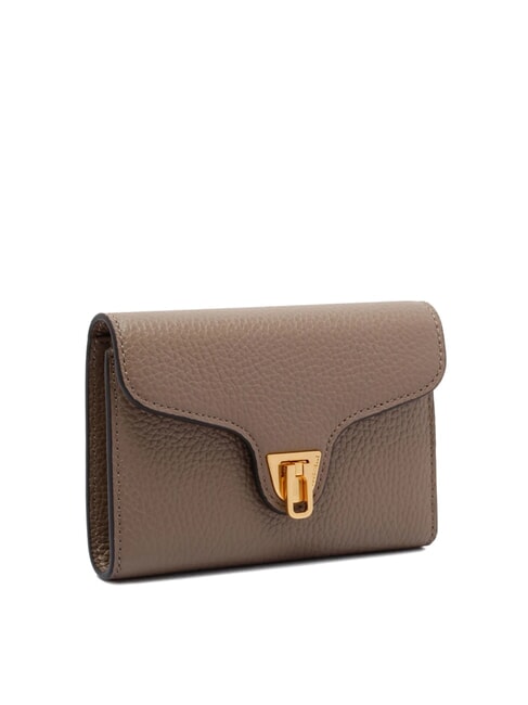 BEAT SOFT Portefeuille moyen en cuir martel&eacute; taupe chaud - Portefeuilles Femme