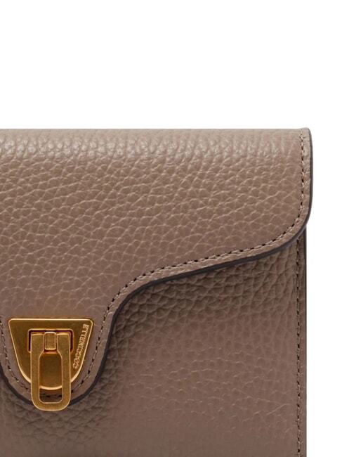 BEAT SOFT Portefeuille moyen en cuir martel&eacute; taupe chaud - Portefeuilles Femme