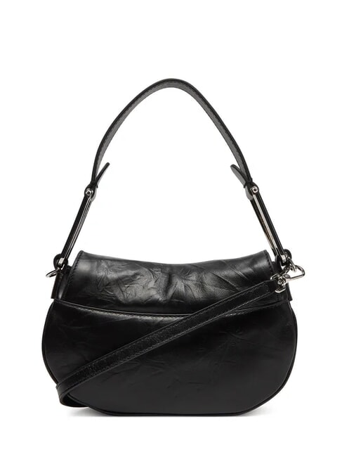MAGIE WRINKLED Sac bandouli&egrave;re en cuir avec rabat Noir - Sacs pour Femme