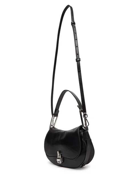 MAGIE WRINKLED Sac bandouli&egrave;re en cuir avec rabat Noir - Sacs pour Femme