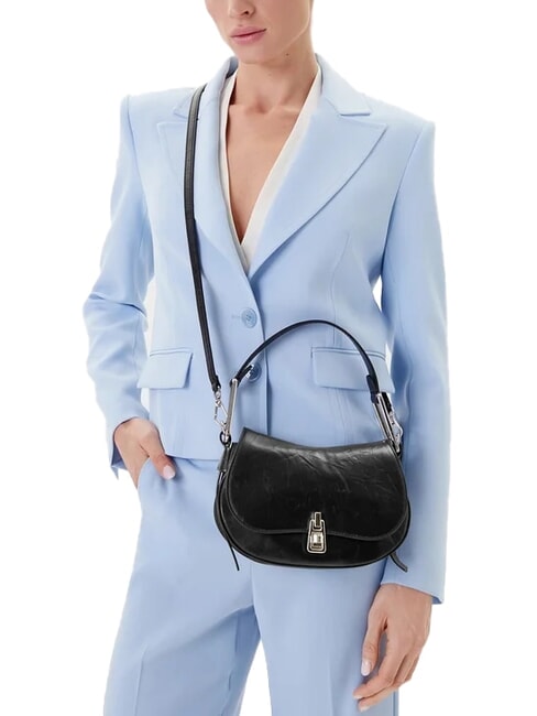 MAGIE WRINKLED Sac bandouli&egrave;re en cuir avec rabat Noir - Sacs pour Femme