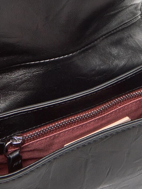 MAGIE WRINKLED Sac bandouli&egrave;re en cuir avec rabat Noir - Sacs pour Femme