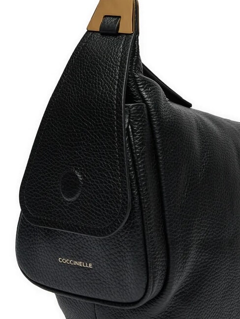 CAMPUS Sac &agrave; bandouli&egrave;re hobo en cuir martel&eacute; Noir - Sacs pour Femme
