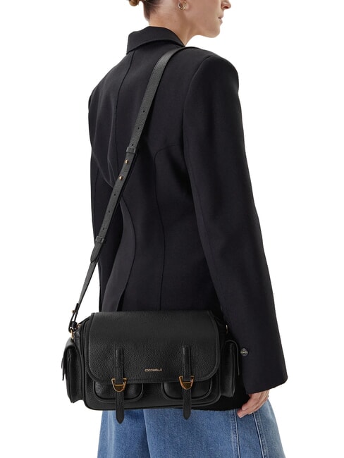 CAMPUS Sac bandouli&egrave;re en cuir martel&eacute; Noir - Sacs pour Femme