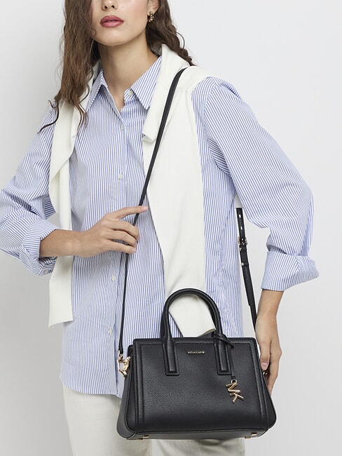 LAILA Sac &agrave; main en cuir avec bandouli&egrave;re noir - Sacs pour Femme