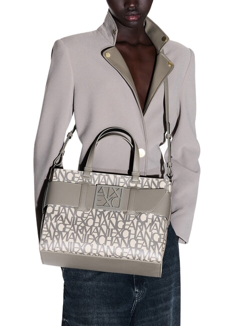 LOGO ALL OVER Sac &agrave; main avec bandouli&egrave;re sable sonore / basse brune - Sacs pour Femme