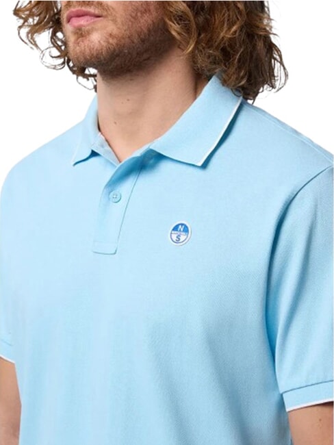 COLLAR STRIPED Polo &agrave; manches courtes en coton bleu doux - chemise polo