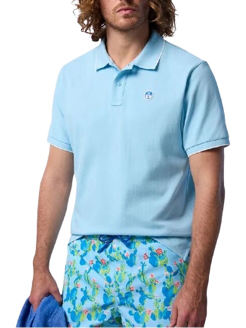 COLLAR STRIPED Polo &agrave; manches courtes en coton bleu doux - chemise polo