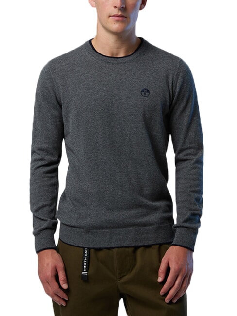 N|S Pull col rond m&eacute;lange gris moyen - Pulls pour hommes