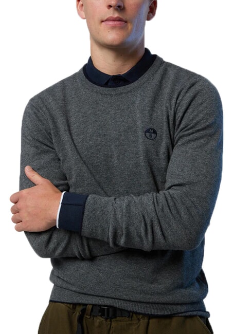 N|S Pull col rond m&eacute;lange gris moyen - Pulls pour hommes