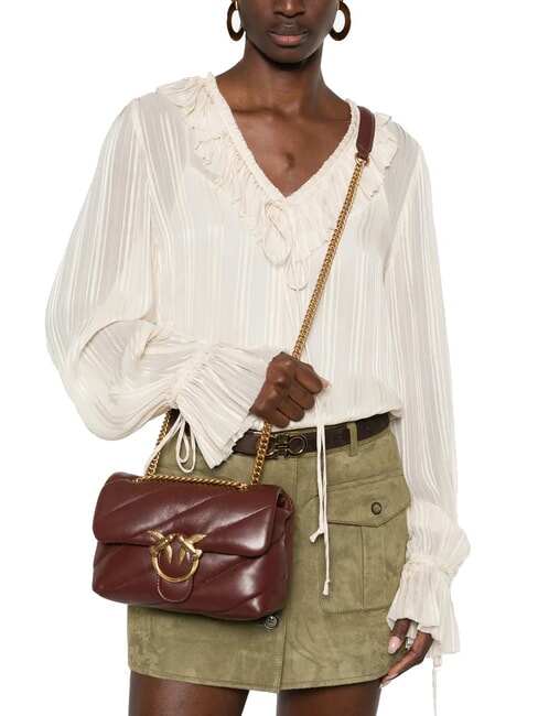 MINI LOVE BAG Sac en nappa vin de Bourgogne - or antique - Sacs pour Femme