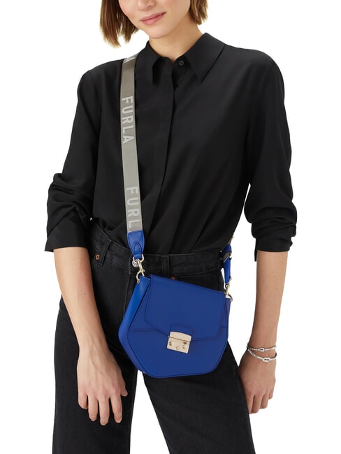 METROPOLIS sac bandouli&egrave;re en cuir bleu cobalt + argent clair - Sacs pour Femme