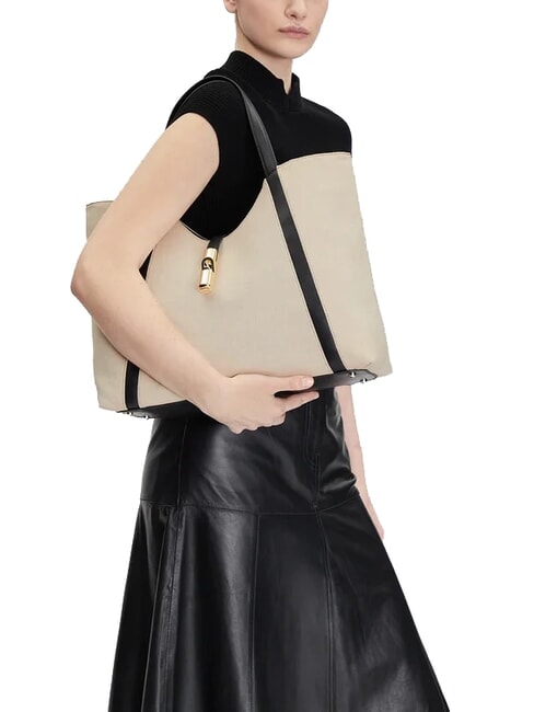 CAMPIONARIO - GOCCIA sac bandouli&egrave;re en toile naturel + noir - Sacs pour Femme