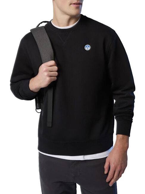 ROUND LOGO Sweat-shirt ras du cou en coton noir - Pulls molletonn&eacute;s