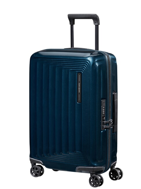 NUON Valise &agrave; roulettes extensible pour bagages &agrave; main bleu fonc&eacute; m&eacute;tallique - Valises cabine