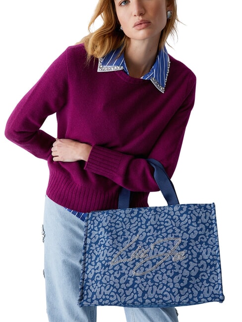 LOGO STRASS Sac &agrave; main avec bandouli&egrave;re den.blue animalier - Sacs pour Femme