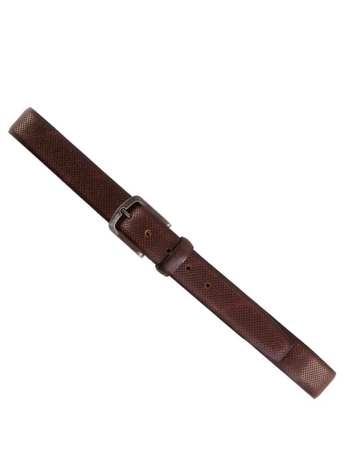 SANTA CROCE ceinture en cuir imprim&eacute; et arrondi marron fonc&eacute; - Ceintures