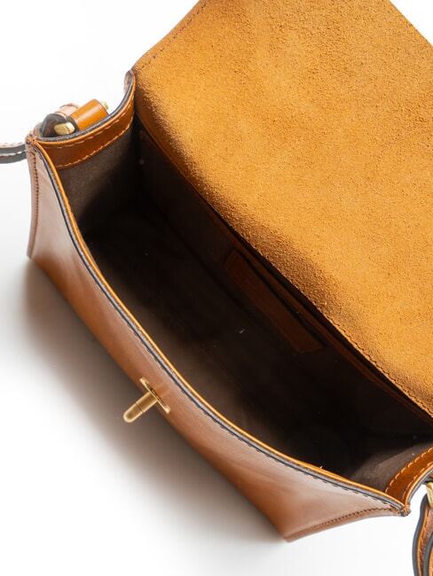 IRENE Sac bandouli&egrave;re en cuir Cognac / or - Sacs pour Femme