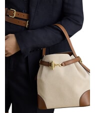 RALPH LAUREN BLAIKE Sac &agrave; main avec bandouli&egrave;re, sac seau toile blanche/beige - Sacs pour Femme - 3