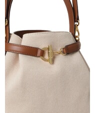 RALPH LAUREN BLAIKE Sac &agrave; main avec bandouli&egrave;re, sac seau toile blanche/beige - Sacs pour Femme - 7