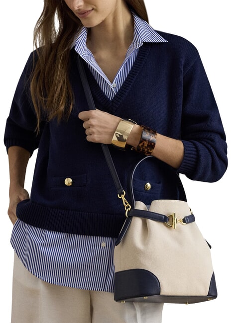 BLAIKE Sac &agrave; main avec bandouli&egrave;re, sac seau naturel/toile/marine - Sacs pour Femme