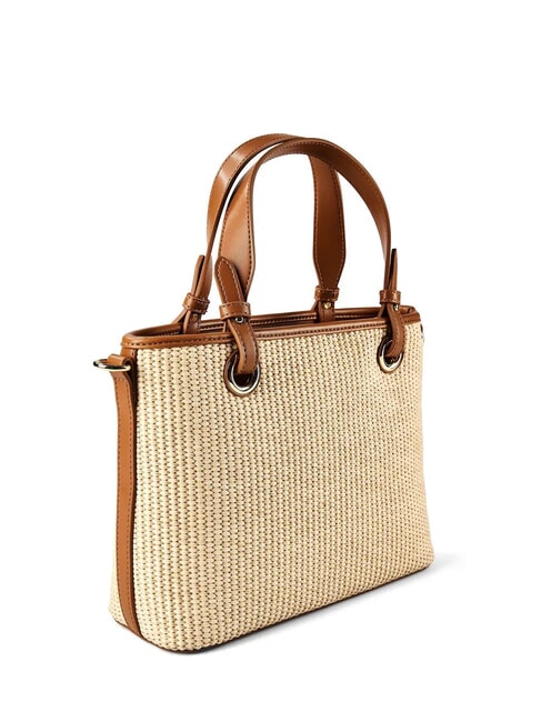 STRAW CHIC Sac &agrave; main avec bandouli&egrave;re cuir naturel - Sacs pour Femme