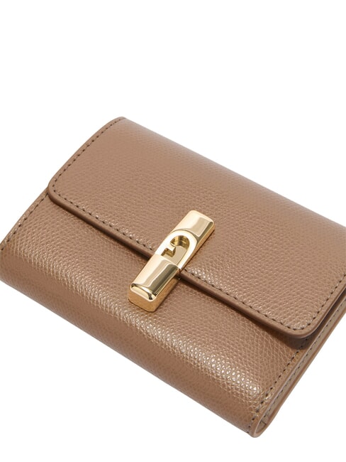 IRIDE Portefeuille compact en cuir int&eacute;rieur gris-beige et sable. - Portefeuilles Femme
