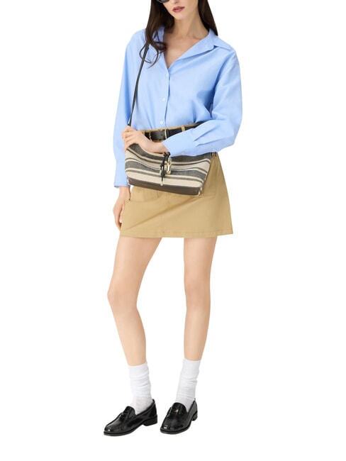 DEBBY Sac bandouli&egrave;re en cuir et lin tons indigo - Sacs pour Femme