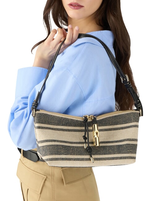 DEBBY Sac bandouli&egrave;re en cuir et lin tons indigo - Sacs pour Femme