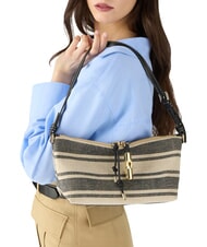 FURLA DEBBY Sac bandouli&egrave;re en cuir et lin tons indigo - Sacs pour Femme - 3