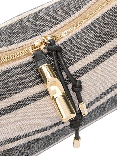 DEBBY Sac bandouli&egrave;re en cuir et lin tons indigo - Sacs pour Femme