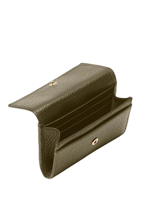 METALLIC SOFT Porte-cartes en cuir martel&eacute; vert laurier - Portefeuilles Femme