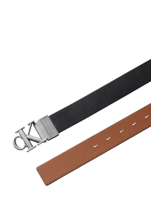 CK HARDWARE Ceinture r&eacute;versible en cuir noir/cognac/argent antique - Ceintures