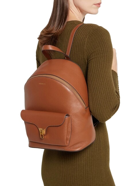 BEAT GENERATION Sac &agrave; dos en cuir martel&eacute; Cognac - Sacs pour Femme