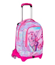 SJGANG PLUSHY RABBIT Sac &agrave; dos trolley &agrave; 3 roues, amovible poup&eacute;e rose - Sacs &agrave; dos &agrave; roulettes - 3