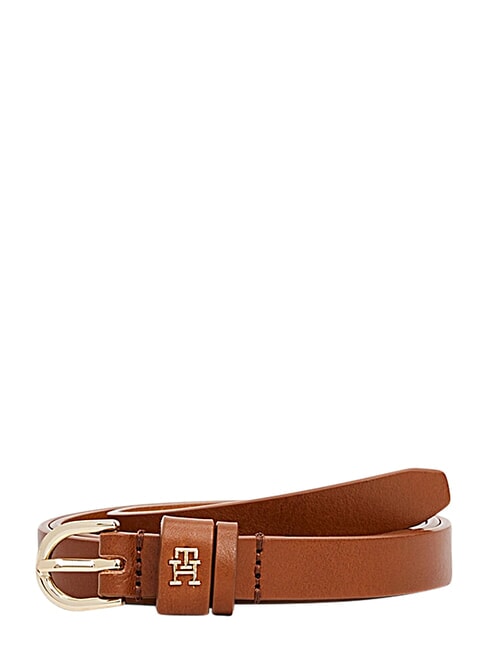 TH LOGO Ceinture fine en cuir pour femme Cognac - Ceintures