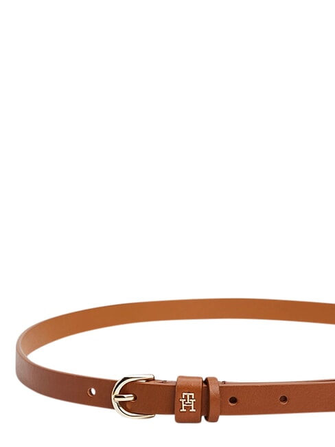 TH LOGO Ceinture fine en cuir pour femme Cognac - Ceintures