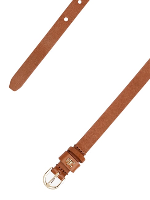 TH LOGO Ceinture fine en cuir pour femme Cognac - Ceintures