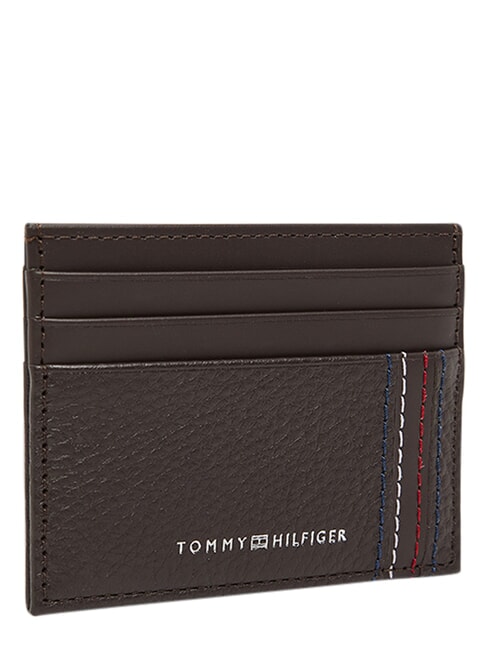 TH CENTRAL Porte-cartes de cr&eacute;dit en cuir caf&eacute; en grains - Portefeuilles Homme