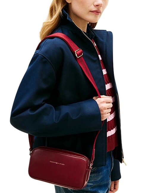 TH ESSENTIAL Mini sac bandouli&egrave;re velours bordeaux - Sacs pour Femme