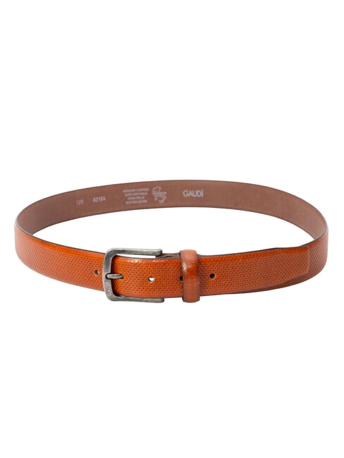 SANTA CROCE ceinture en cuir imprim&eacute; et arrondi tabac - Ceintures