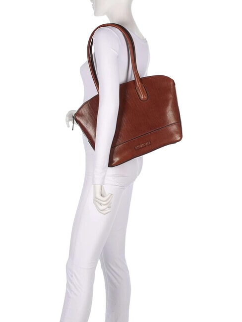 IOLANDA sac cabas bandouli&egrave;re en cuir MARRON - Sacs pour Femme