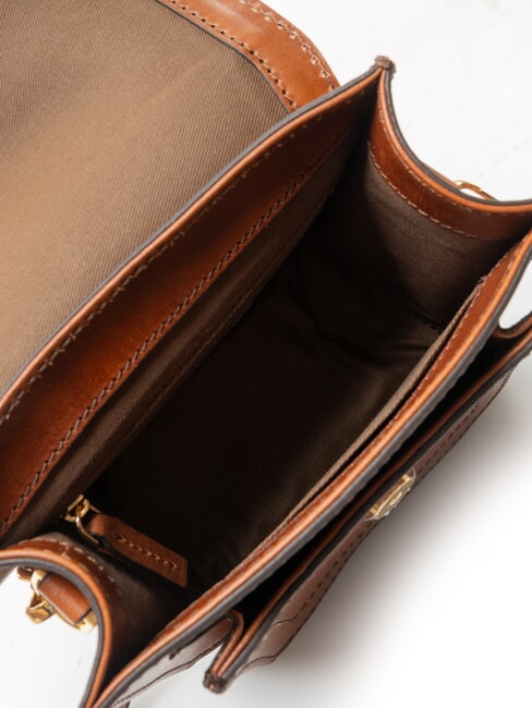 ELBA Sac en cuir avec rabat bandouli&egrave;re MARRON - Sacs pour Femme