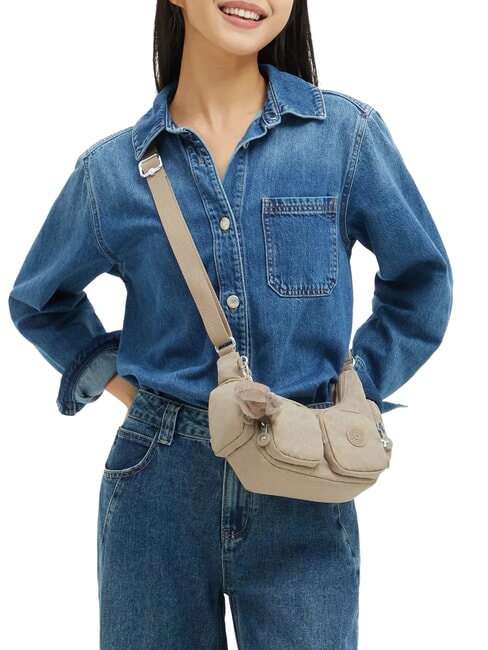 RIKKA MINI sac bandouli&egrave;re signature beige en relief - Sacs pour Femme