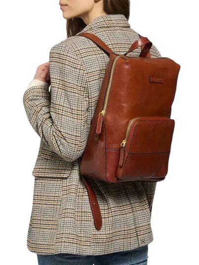 IOLANDA Sac &agrave; dos en cuir MARRON - Sacs pour Femme