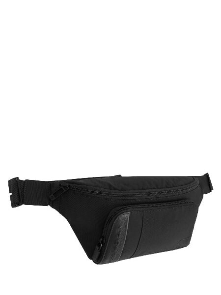 P16PLUS SPCIAL Sac banane en tissu recycl&eacute; et cuir Noir - Sacs banane