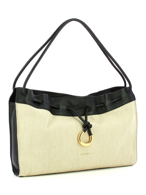CAMPIONARIO - ISABELA CANVAS sac hobo en toile et cuir naturel / noir - Sacs pour Femme