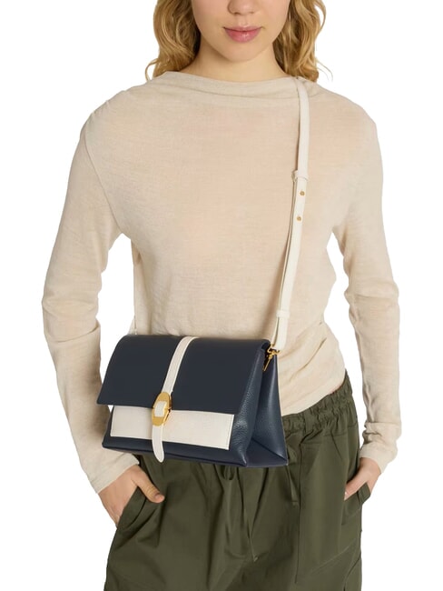 CAMPIONARIO - DORIAN BICOLOR sac bandouli&egrave;re en cuir midnig.b/blanco - Sacs pour Femme