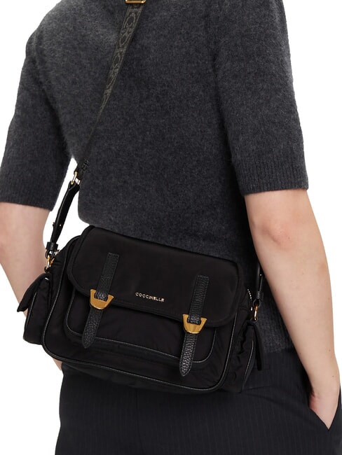 CAMPIONARIO - CAMPUS PUFFY NY Sac &agrave; bandouli&egrave;re en nylon et cuir Noir - Sacs pour Femme
