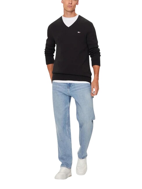 TH JEANS  Pull col V en coton noir - Pulls pour hommes